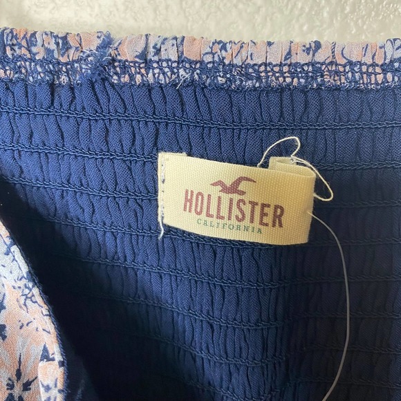 Hollister Tank Dress Sleeveless Spaghetti Strap Ruffle V-Neck Blue Floral Sz XS - Picture 7 of 8